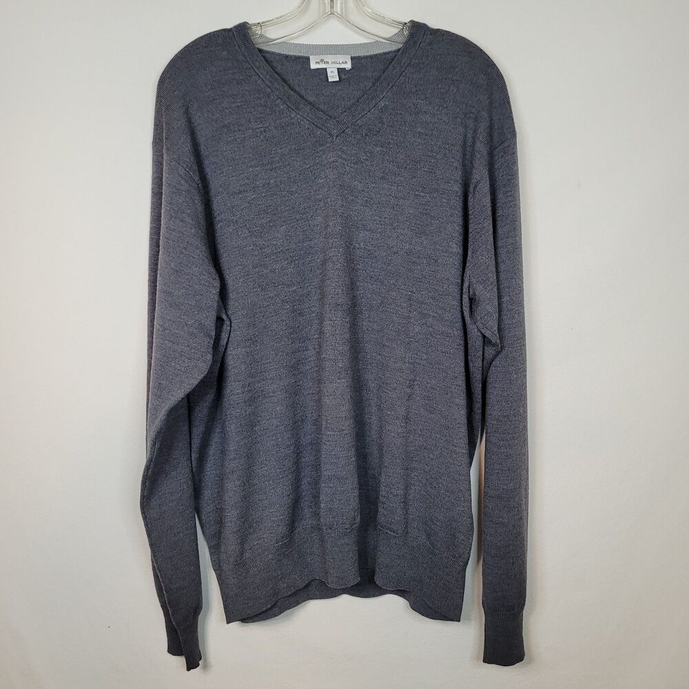 Peter Millar Merino Wool & Silk Sweater Mens XL Gray V-Neck Pullover Preppy Luxe